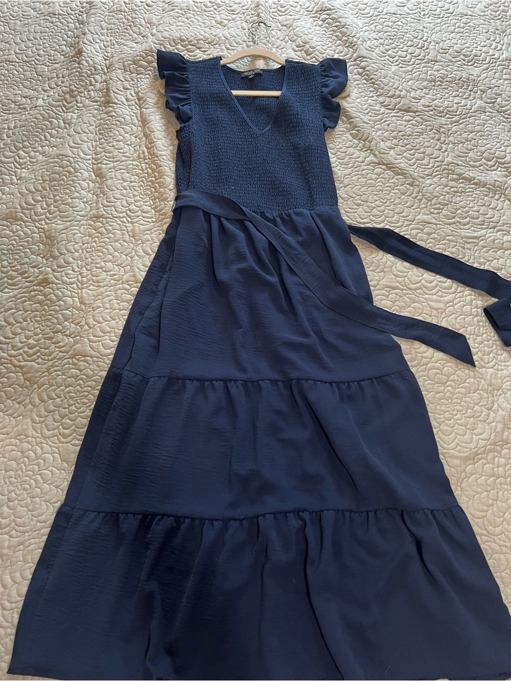 Rachel Zoe Navy Blue Ruffled Sleeve Maxi Dress